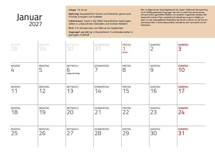 Bild: 9783960585565 | Unsere Gartenvögel 2027 | J. -L. Hubert Klein | Kalender | 14 S.