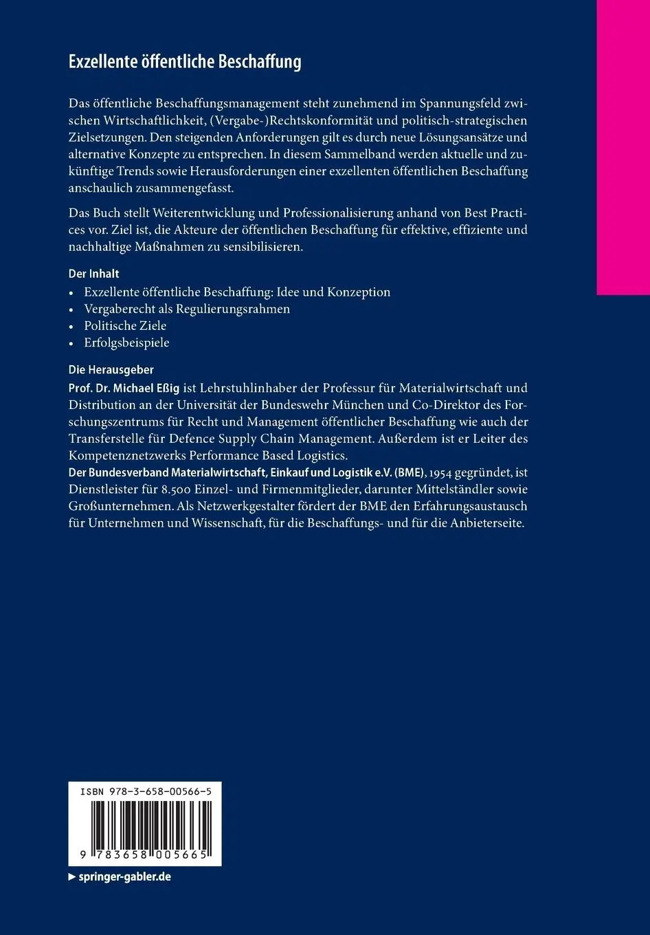 Rückseite: 9783658005665 | Exzellente öffentliche Beschaffung | Materialwirtschaft (u. a.) | Buch