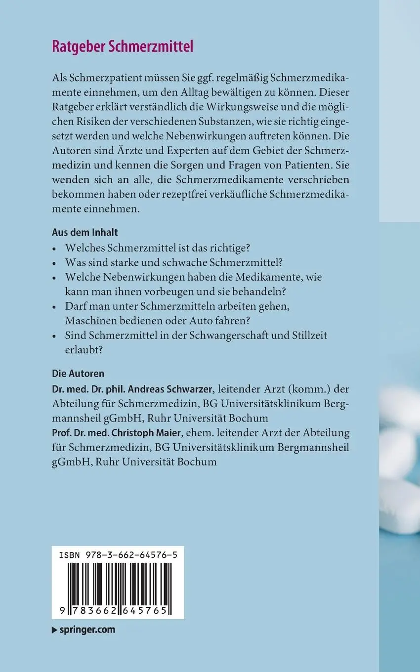Rückseite: 9783662645765 | Ratgeber Schmerzmittel | Substanzen, Indikationen, Nebenwirkungen
