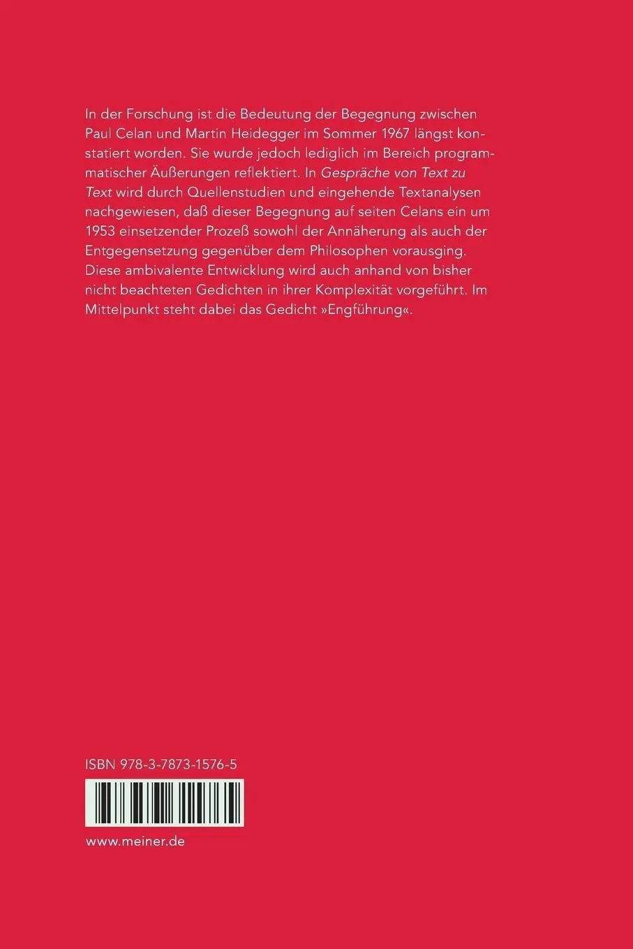 Rückseite: 9783787315765 | Gespräche von Text zu Text. Celan - Heidegger - Hölderlin | André