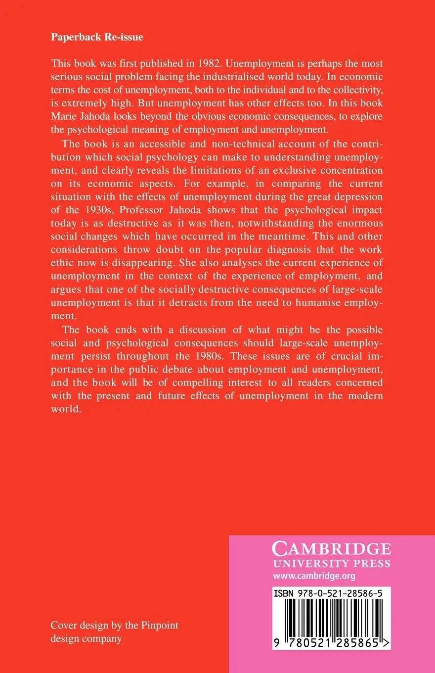 Rückseite: 9780521285865 | Employment and Unemployment | A Social-Psychological Analysis | Jahoda