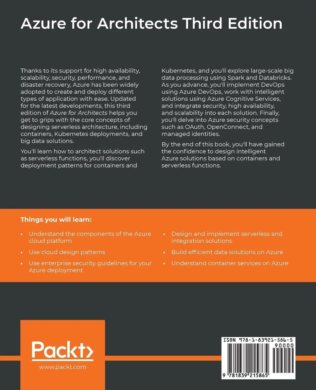 Rückseite: 9781839215865 | Azure for Architects - Third Edition | Ritesh Modi (u. a.) | Buch