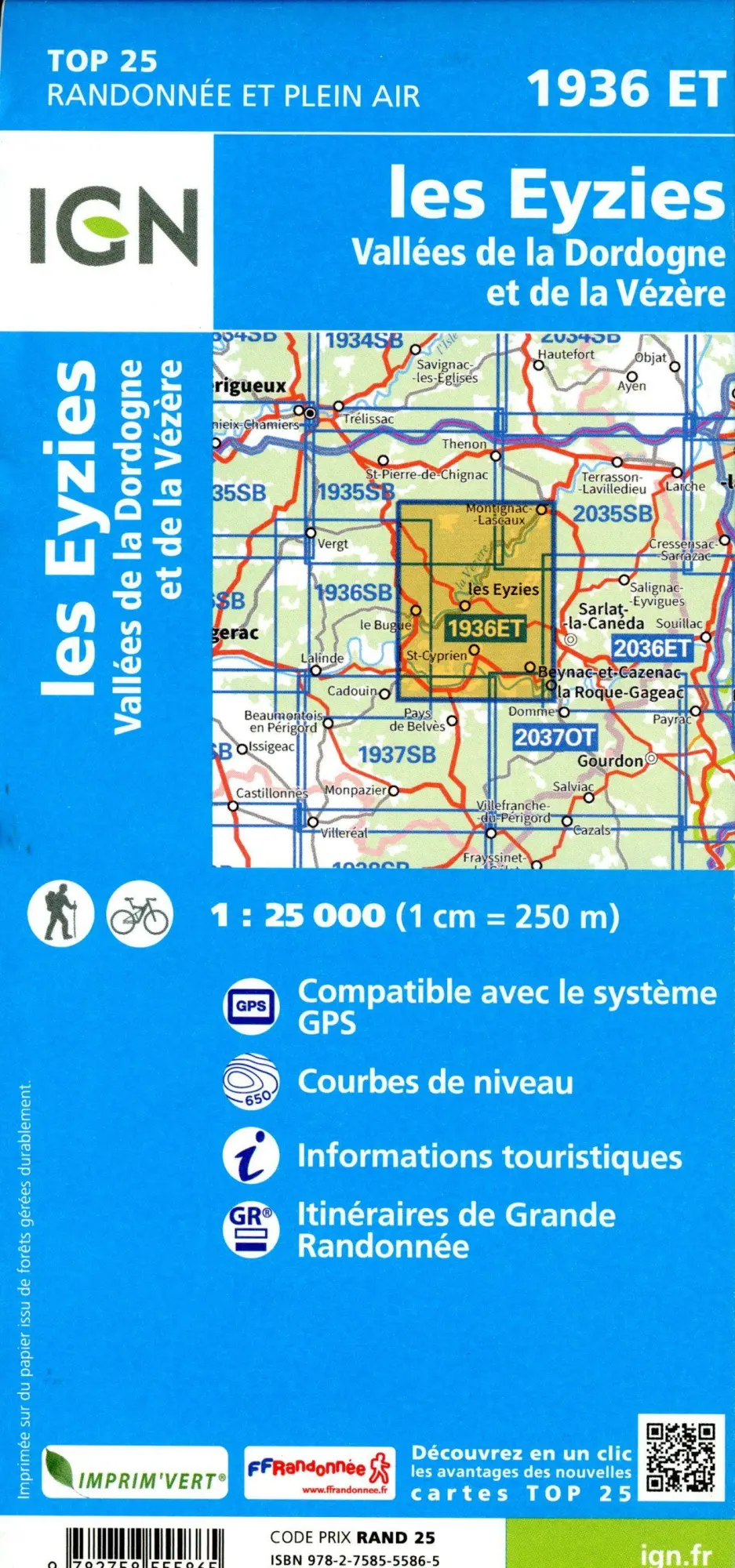 Bild: 9782758555865 | 1936ET Les Eyzies Vallée de la Dordogne | 1:25000 | (Land-)Karte