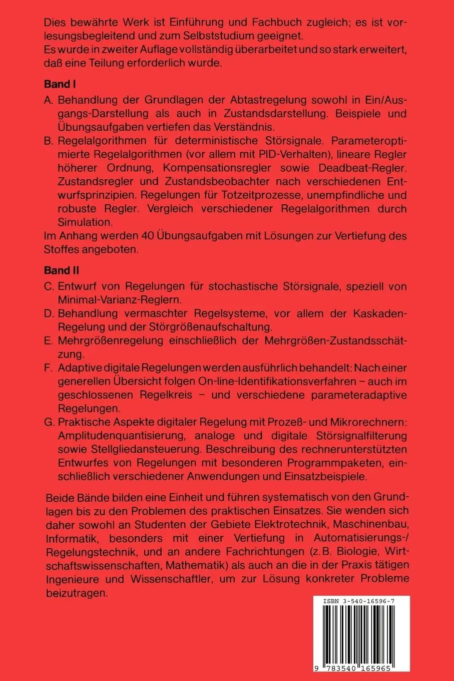 Rückseite: 9783540165965 | Digitale Regelsysteme | Band I: Grundlagen Deterministische Regelungen