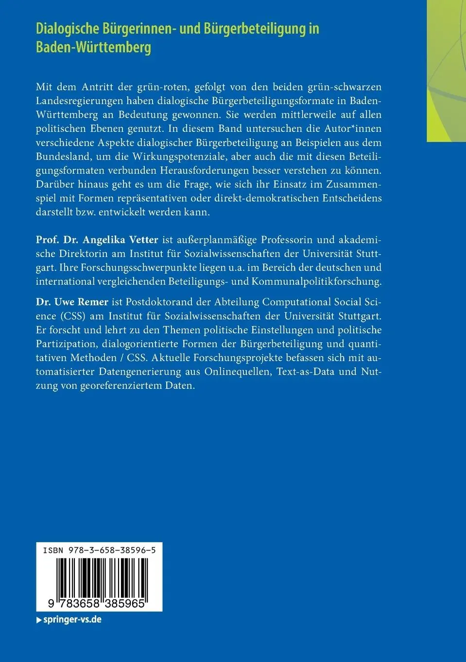 Rückseite: 9783658385965 | Dialogische Bürgerinnen- und Bürgerbeteiligung in Baden-Württemberg