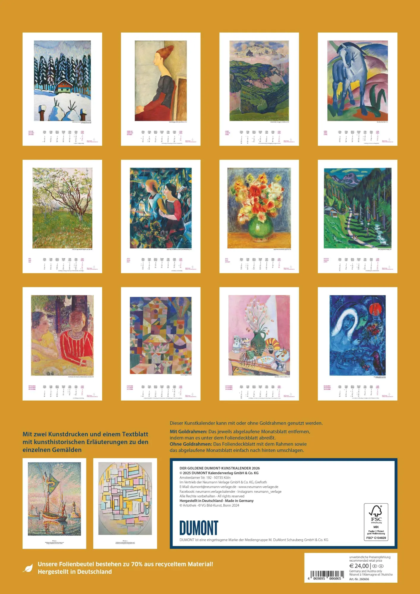 Rückseite: 4069095006065 | Kunstkalender 2026 - Der Goldene DUMONT-Kunstkalender -...
