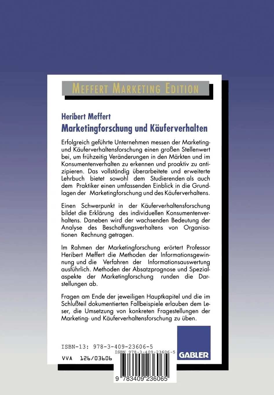Rückseite: 9783409236065 | Marketingforschung und Käuferverhalten | Heribert Meffert | Buch