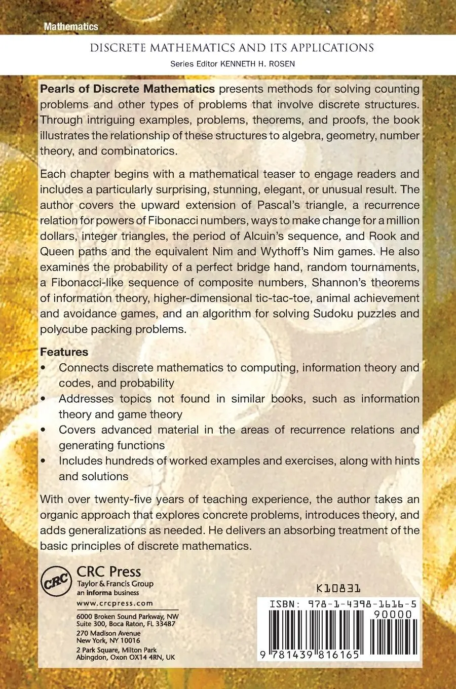 Rückseite: 9781439816165 | Pearls of Discrete Mathematics | Martin Erickson | Taschenbuch | 2009