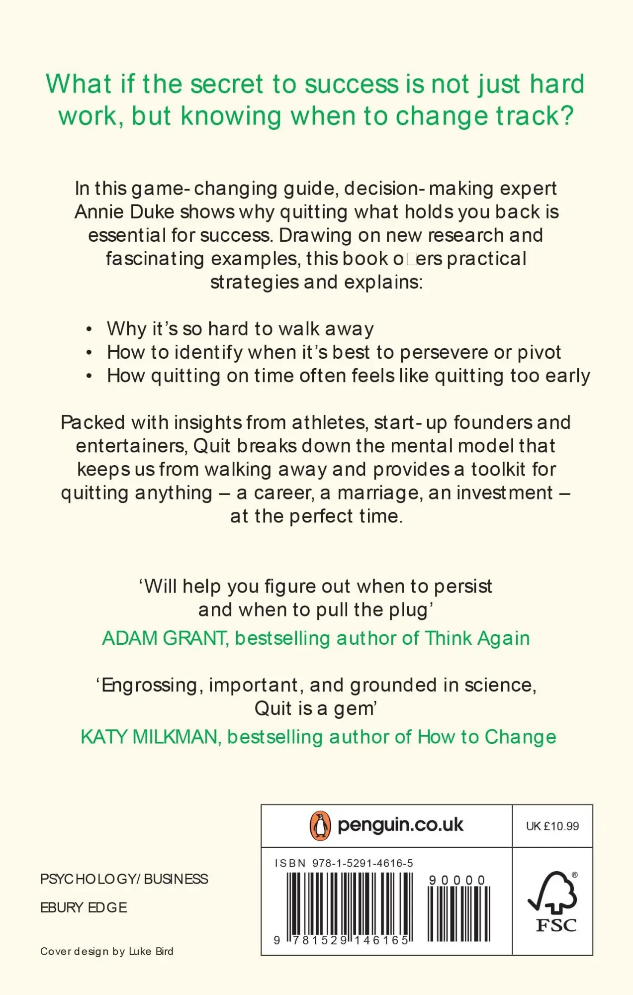 Rückseite: 9781529146165 | Quit | The Power of Knowing When to Walk Away | Annie Duke | Buch