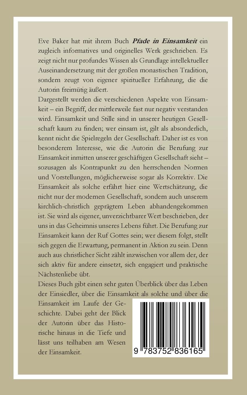Rückseite: 9783752836165 | Pfade in Einsamkeit | Eve Baker (u. a.) | Taschenbuch | 180 S. | 2020