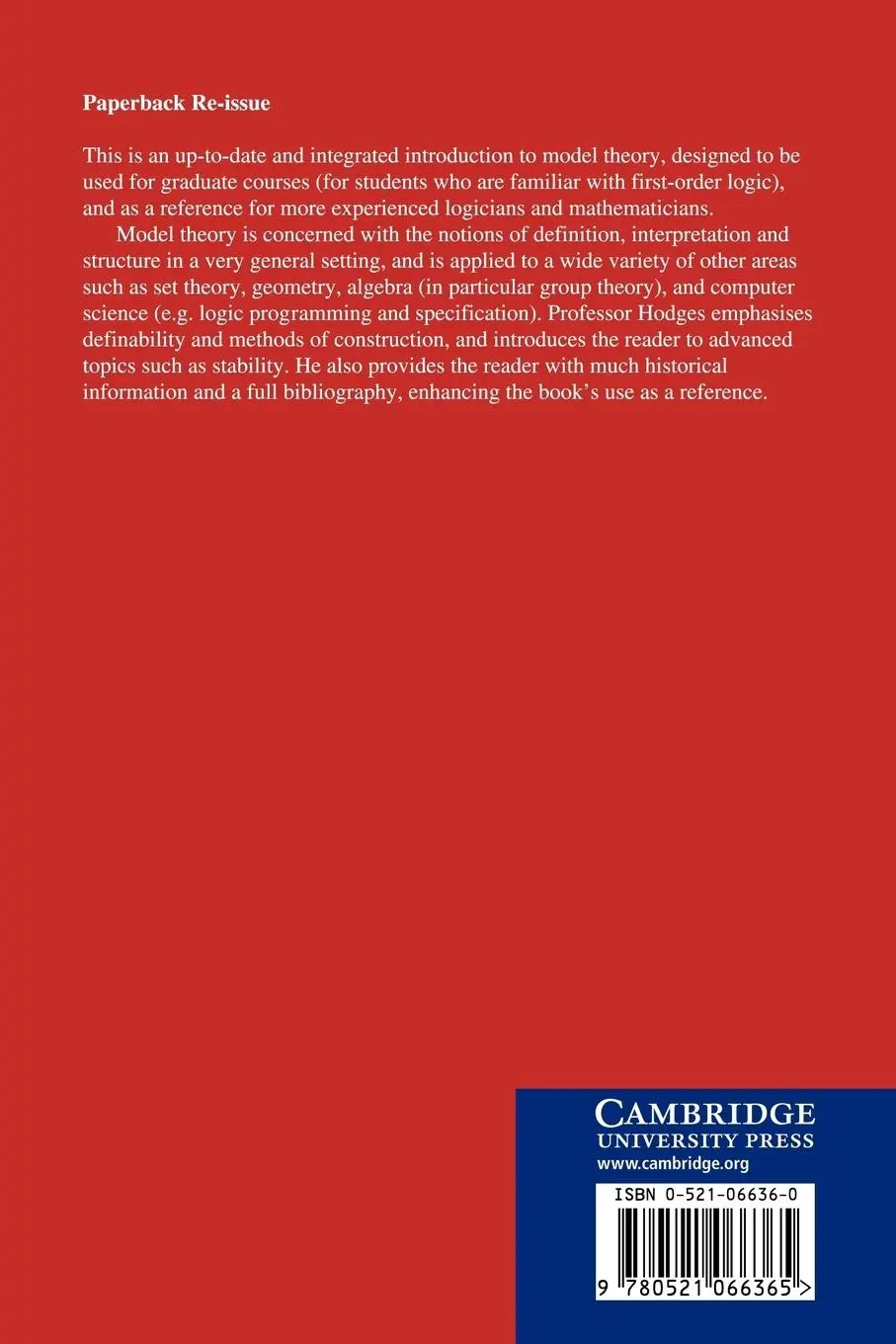 Rückseite: 9780521066365 | Model Theory | Wilfrid Hodges | Taschenbuch | Kartoniert / Broschiert