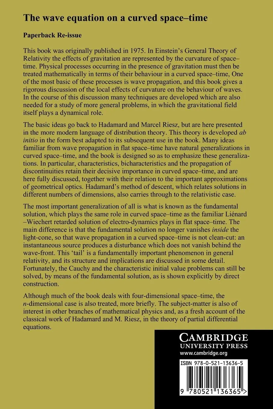 Rückseite: 9780521136365 | The Wave Equation on a Curved Space-Time | F. G. Friedlander | Buch