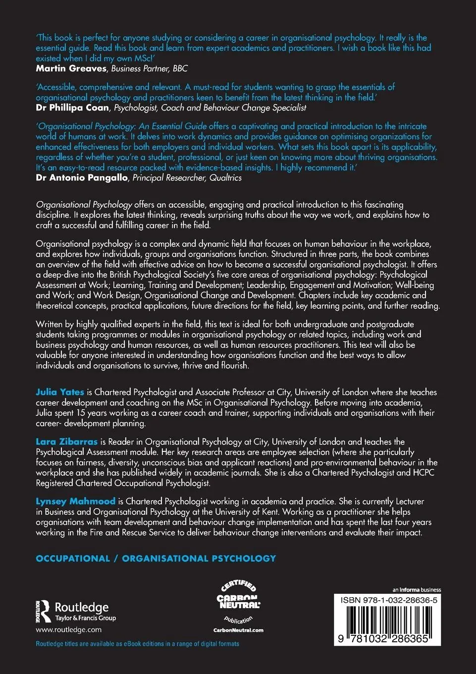 Rückseite: 9781032286365 | Organisational Psychology | An Essential Guide | Julia Yates (u. a.)