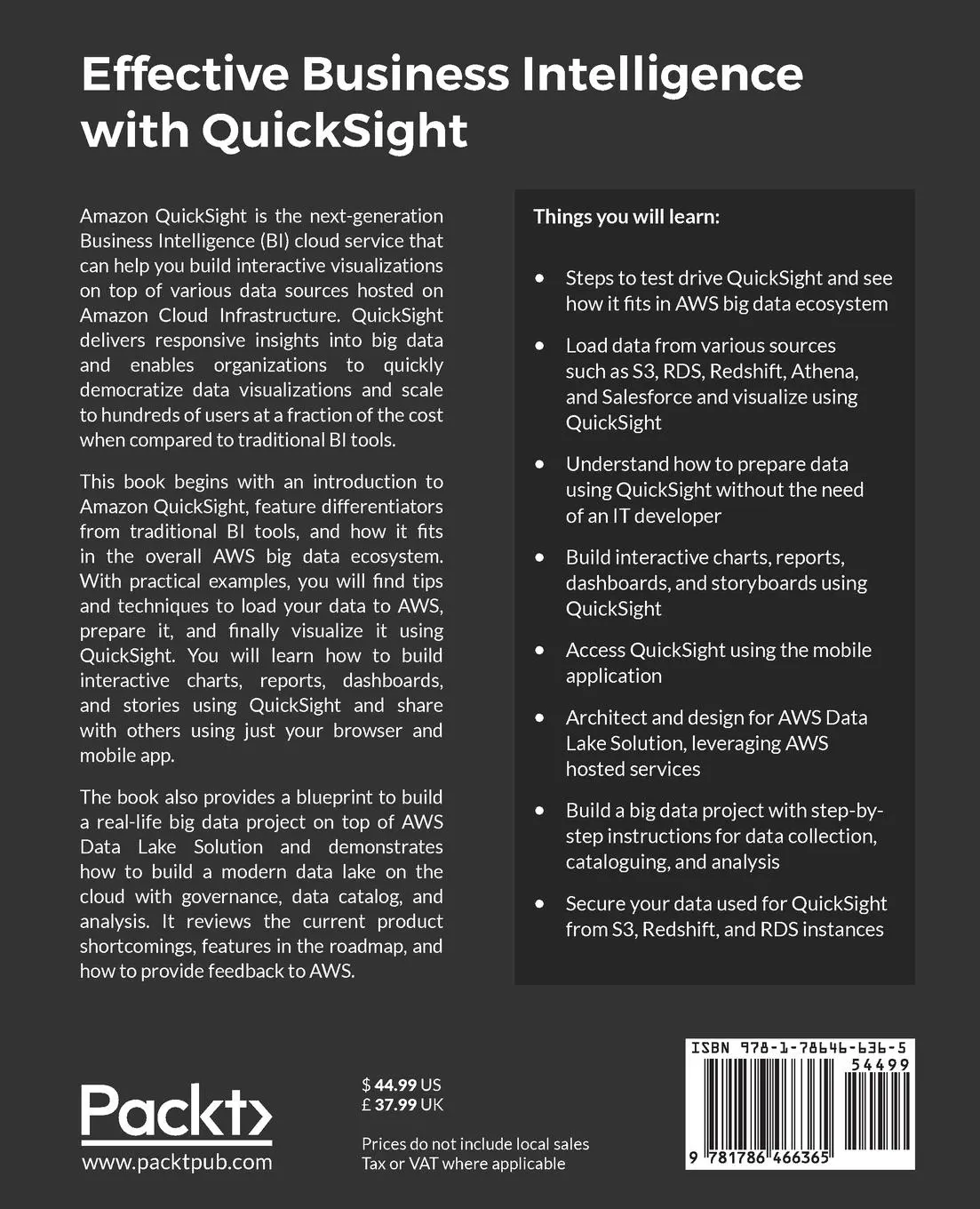 Rückseite: 9781786466365 | Effective Business Intelligence with QuickSight | Rajesh Nadipalli
