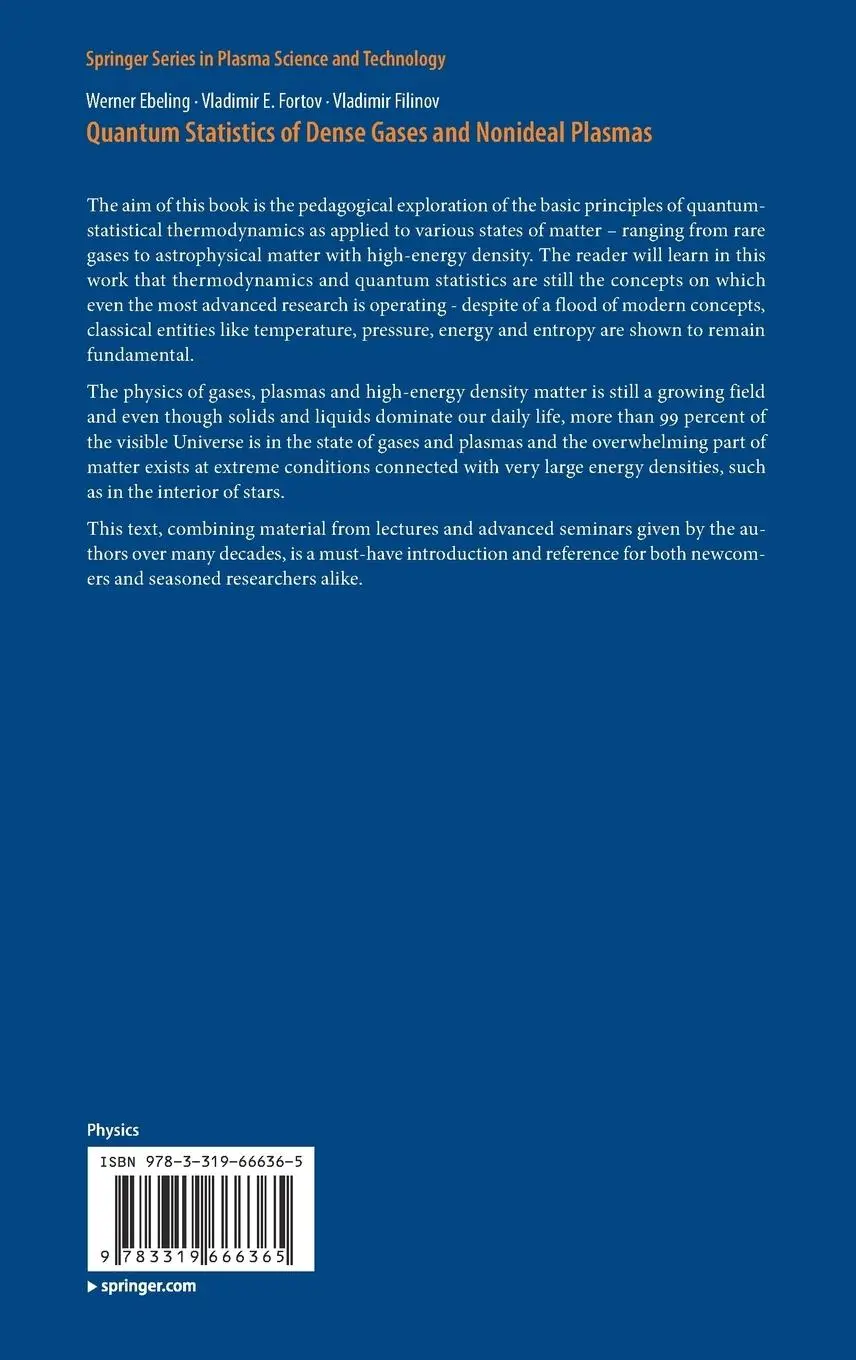 Rückseite: 9783319666365 | Quantum Statistics of Dense Gases and Nonideal Plasmas | Buch | xv