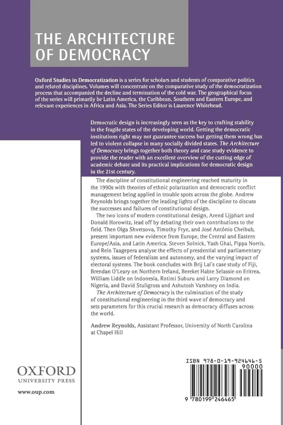 Rückseite: 9780199246465 | The Architecture of Democracy Constitutional Design, Conflict...