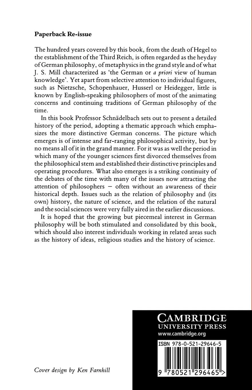 Rückseite: 9780521296465 | Philosophy in Germany 1831 1933 | Herbert Schnadelbach (u. a.) | Buch
