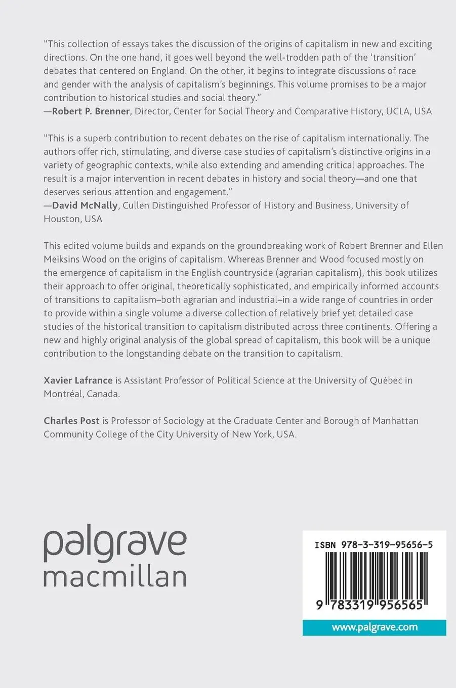 Rückseite: 9783319956565 | Case Studies in the Origins of Capitalism | Charles Post (u. a.)