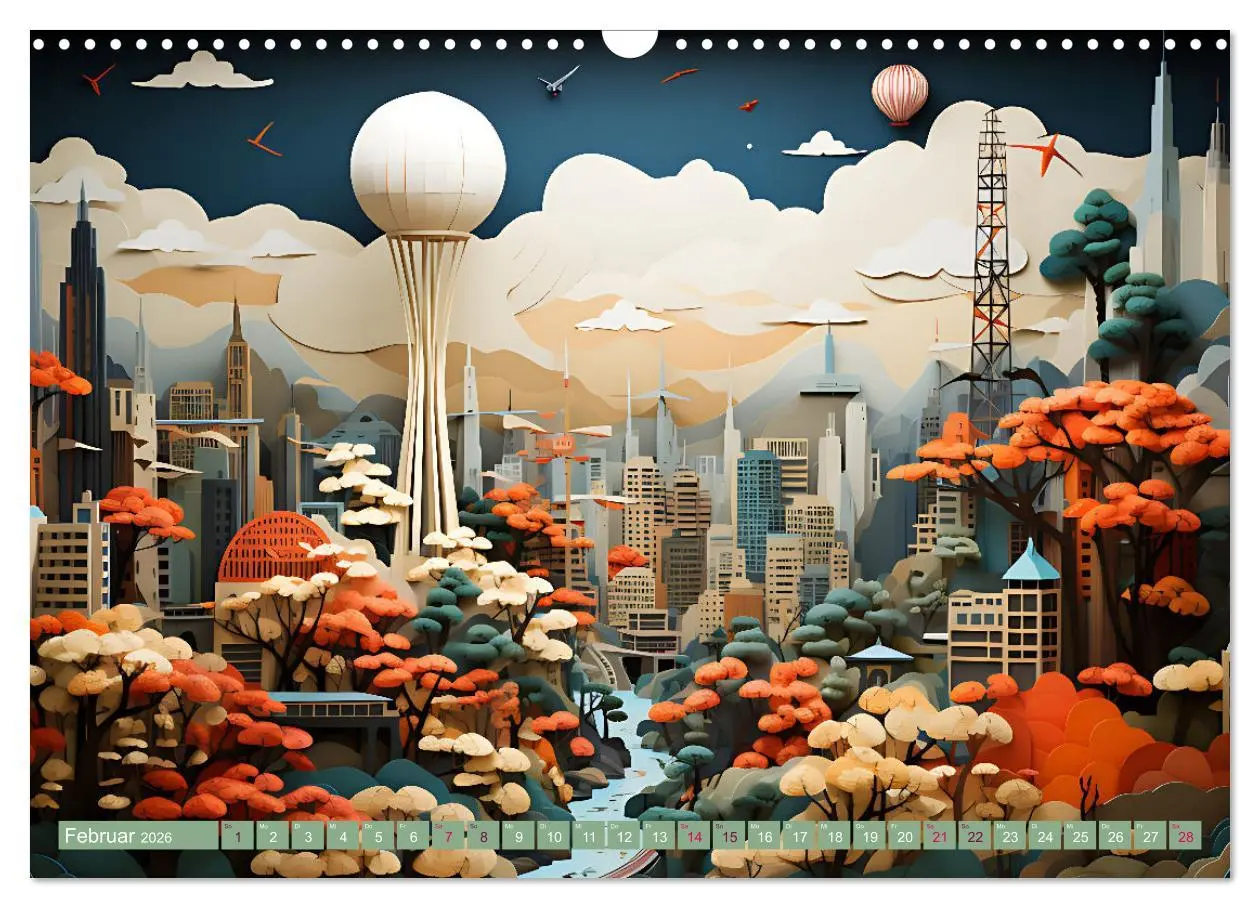Bild: 9783457496565 | Papierschicktkunst - farbenfohe Städte (Wandkalender 2026 DIN A3...
