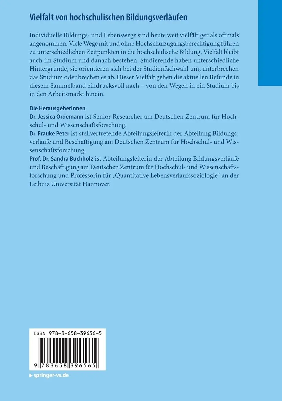 Rückseite: 9783658396565 | Vielfalt von hochschulischen Bildungsverläufen | Ordemann (u. a.) | vi