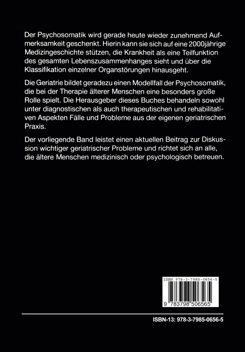 Rückseite: 9783798506565 | Psychosomatik in der Geriatrie | B. Kark (u. a.) | Taschenbuch | viii