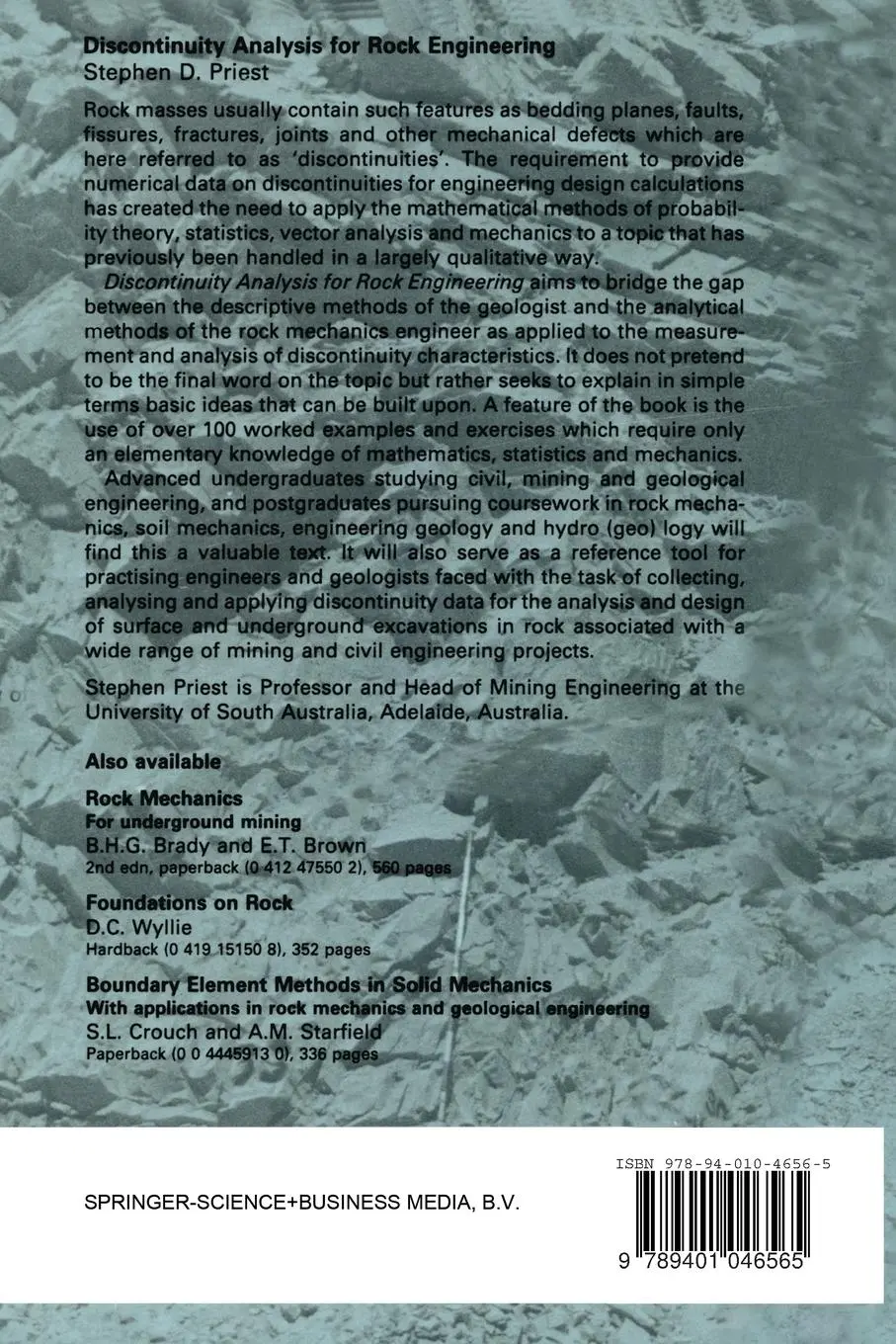 Rückseite: 9789401046565 | Discontinuity Analysis for Rock Engineering | S. D. Priest | Buch