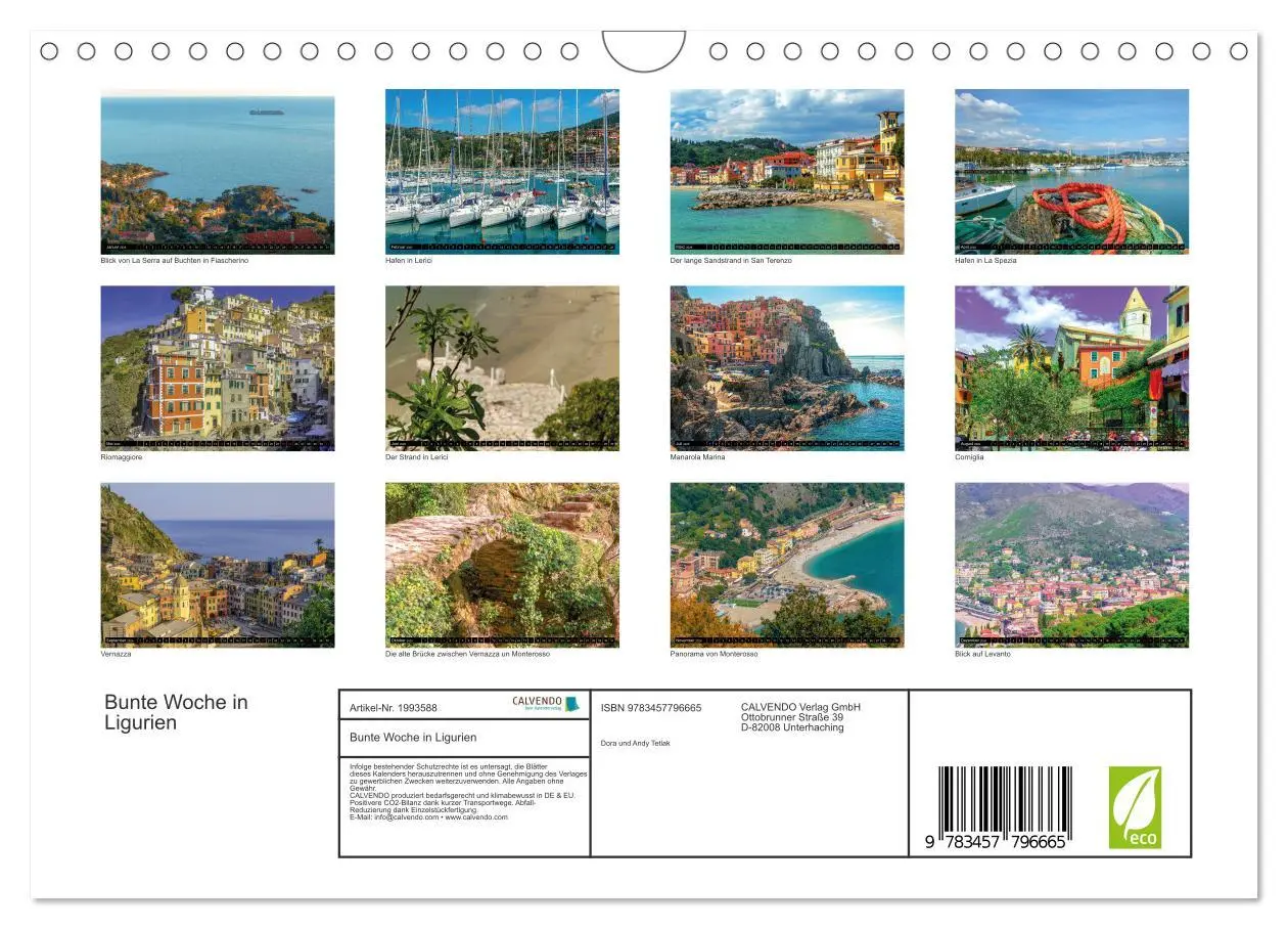 Bild: 9783457796665 | Bunte Woche in Ligurien (Wandkalender 2026 DIN A4 quer), CALVENDO...