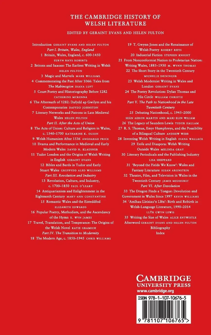 Rückseite: 9781107106765 | The Cambridge History of Welsh Literature | Geraint Evans (u. a.)