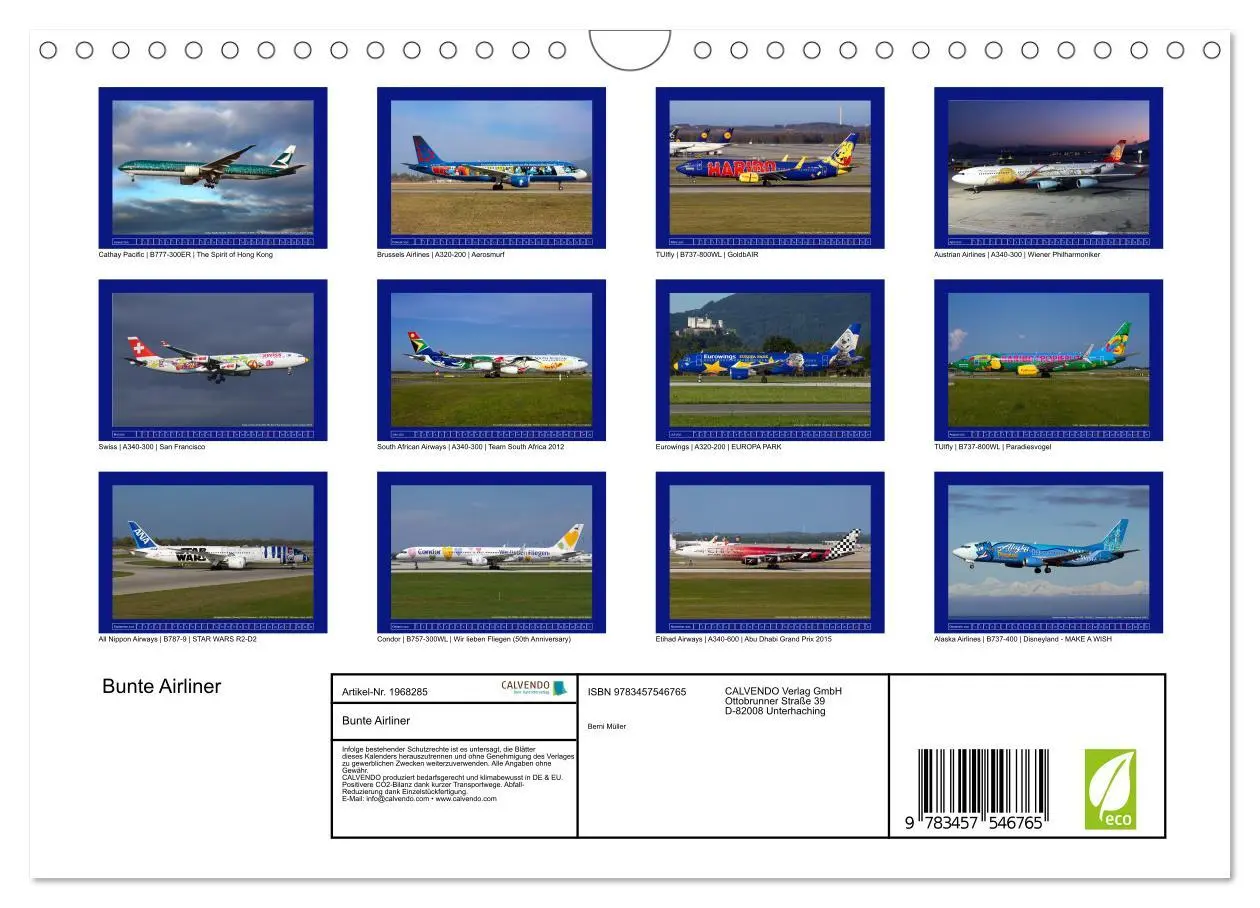 Bild: 9783457546765 | Bunte Airliner (Wandkalender 2026 DIN A4 quer), CALVENDO...