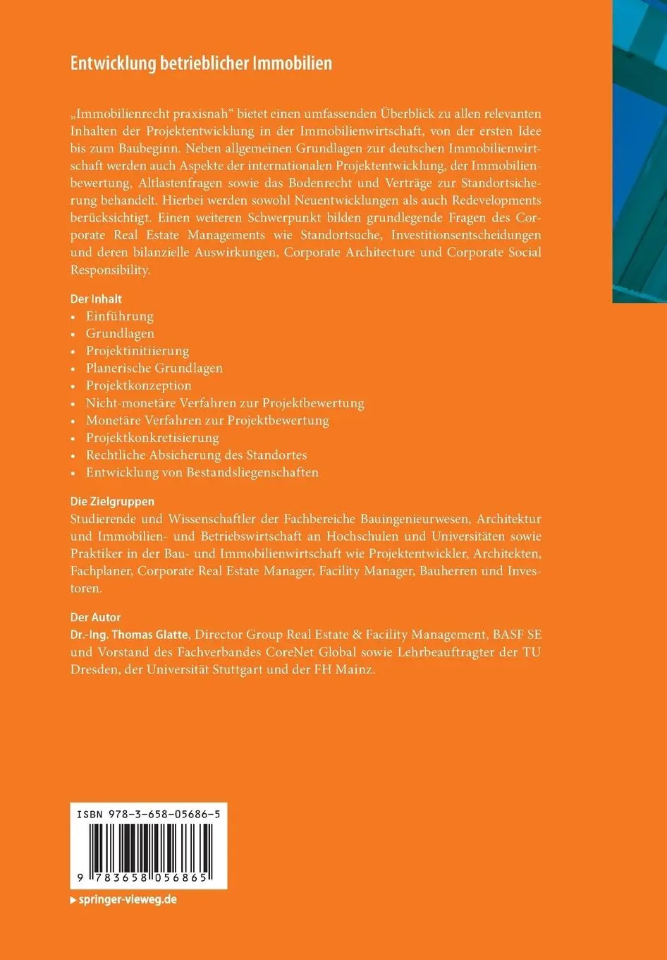 Rückseite: 9783658056865 | Entwicklung betrieblicher Immobilien | Thomas Glatte | Taschenbuch