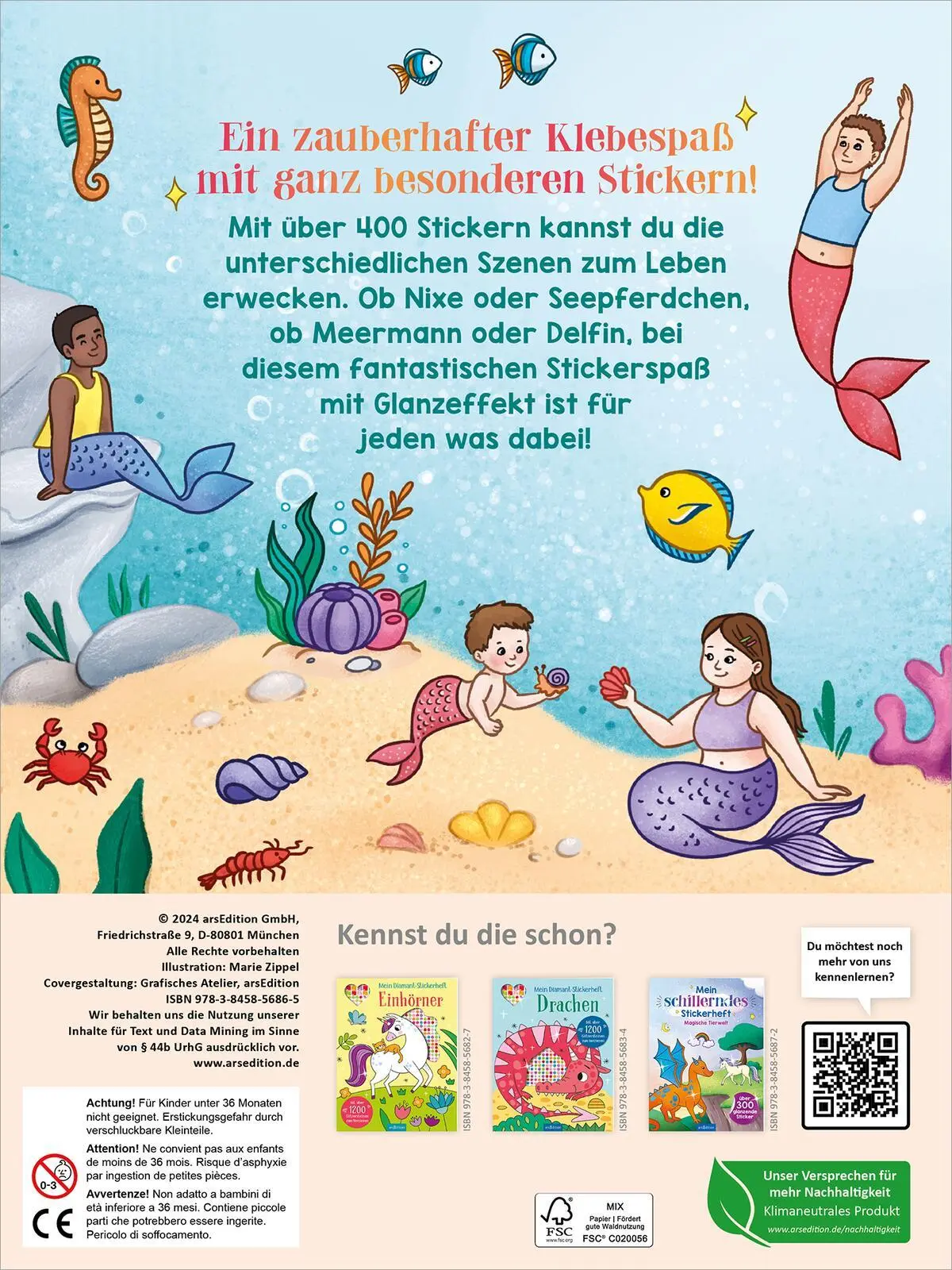 Rückseite: 9783845856865 | Mein schillerndes Stickerheft - Im Reich der Meerjungfrauen | Zippel