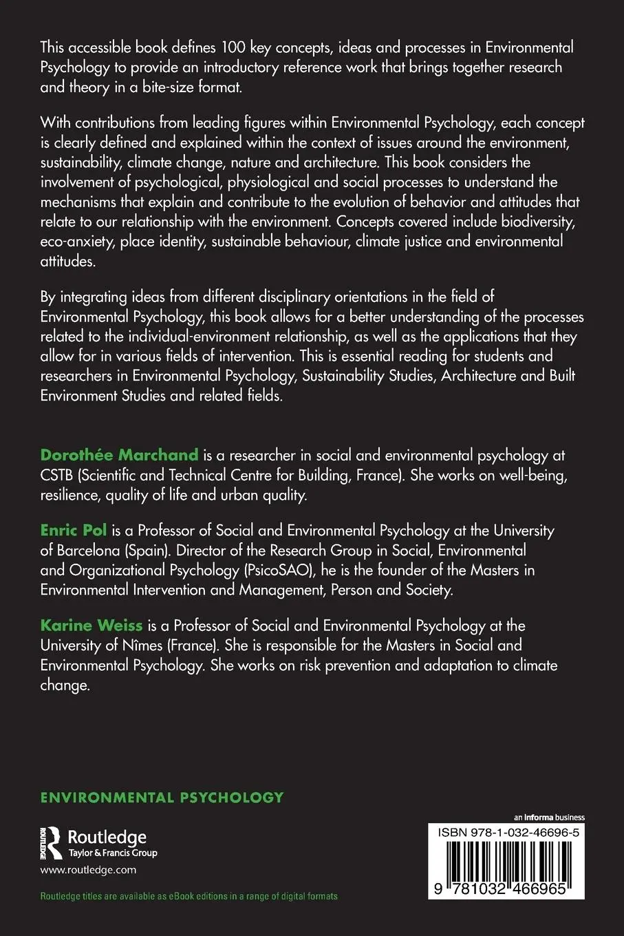 Rückseite: 9781032466965 | 100 Key Concepts in Environmental Psychology | Marchand (u. a.) | Buch