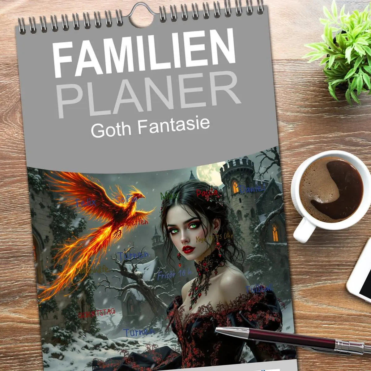 Bild: 9783516616965 | Familienplaner 2026 - Goth Fantasie mit 5 Spalten (Wandkalender, 21...