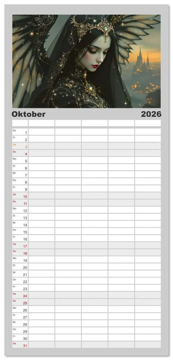 Bild: 9783516616965 | Familienplaner 2026 - Goth Fantasie mit 5 Spalten (Wandkalender, 21...