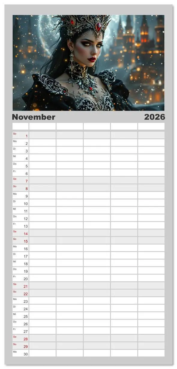 Bild: 9783516616965 | Familienplaner 2026 - Goth Fantasie mit 5 Spalten (Wandkalender, 21...