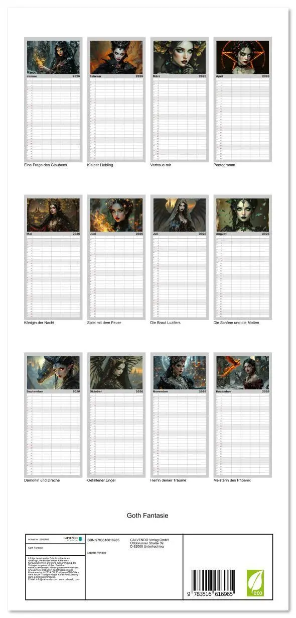 Bild: 9783516616965 | Familienplaner 2026 - Goth Fantasie mit 5 Spalten (Wandkalender, 21...