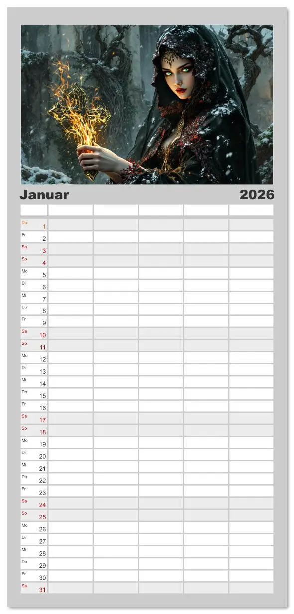 Bild: 9783516616965 | Familienplaner 2026 - Goth Fantasie mit 5 Spalten (Wandkalender, 21...