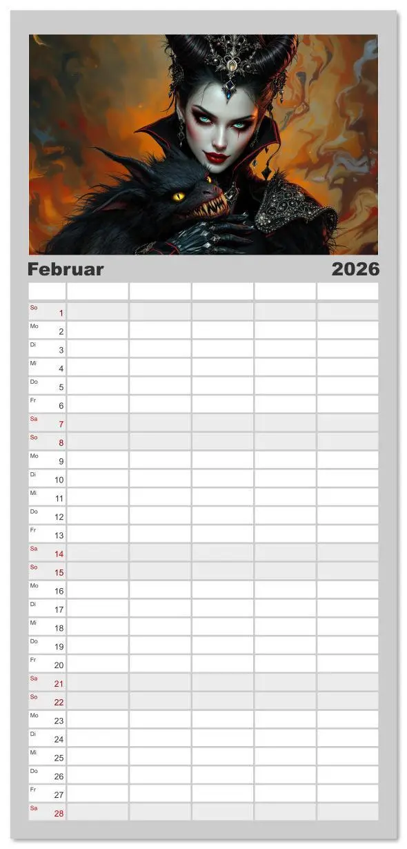 Bild: 9783516616965 | Familienplaner 2026 - Goth Fantasie mit 5 Spalten (Wandkalender, 21...