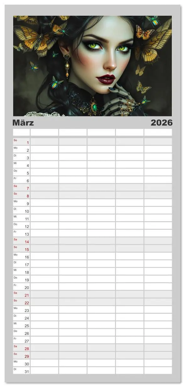 Bild: 9783516616965 | Familienplaner 2026 - Goth Fantasie mit 5 Spalten (Wandkalender, 21...