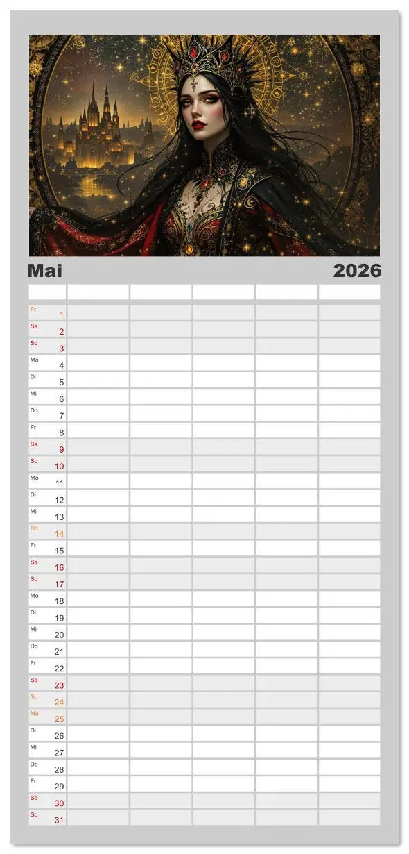 Bild: 9783516616965 | Familienplaner 2026 - Goth Fantasie mit 5 Spalten (Wandkalender, 21...