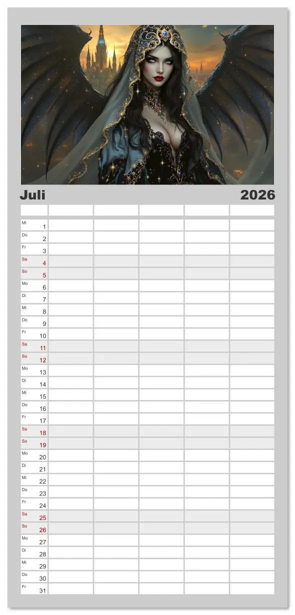 Bild: 9783516616965 | Familienplaner 2026 - Goth Fantasie mit 5 Spalten (Wandkalender, 21...