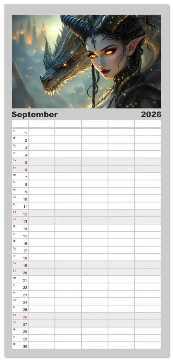 Bild: 9783516616965 | Familienplaner 2026 - Goth Fantasie mit 5 Spalten (Wandkalender, 21...