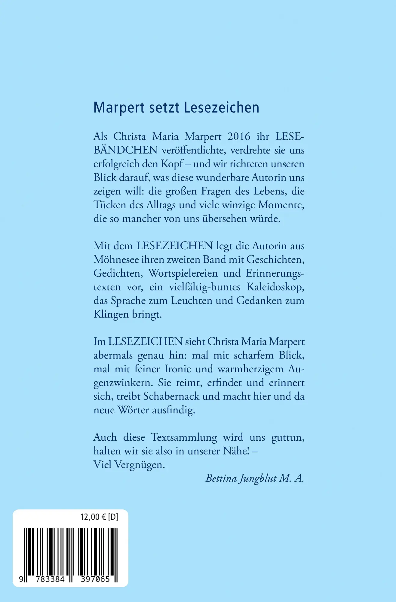 Rückseite: 9783384397065 | Lesezeichen | Christa Maria Marpert | Taschenbuch | 144 S. | Deutsch