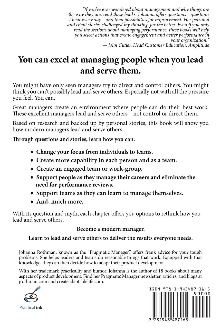 Rückseite: 9781943487165 | Practical Ways to Lead &amp; Serve (Manage) Others | Johanna Rothman