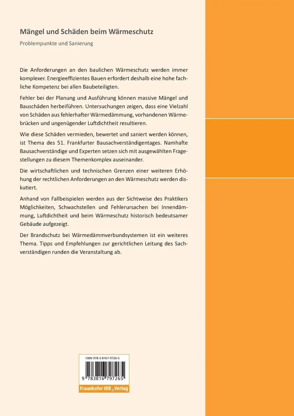 Rückseite: 9783816797265 | Mängel und Schäden beim Wärmeschutz. Problempunkte und Sanierung.