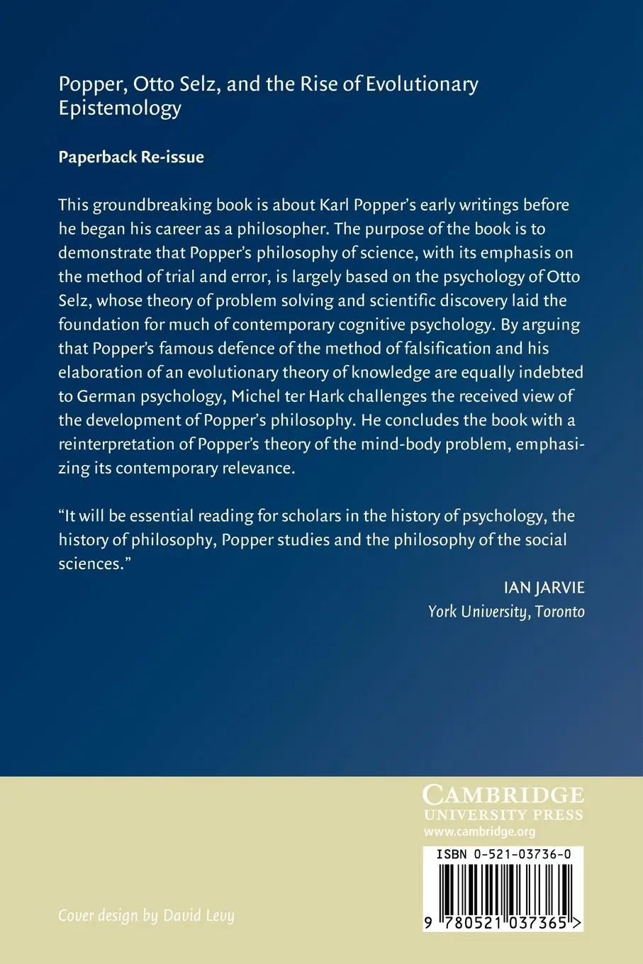 Rückseite: 9780521037365 | Popper, Otto Selz and the Rise of Evolutionary Epistemology | Hark