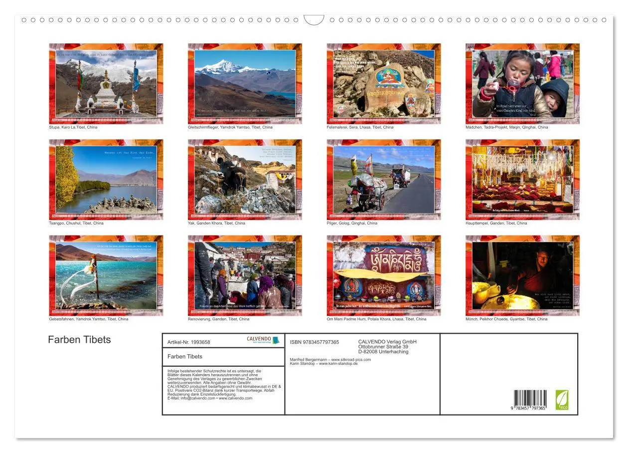 Bild: 9783457797365 | Farben Tibets (Wandkalender 2026 DIN A2 quer), CALVENDO Monatskalender