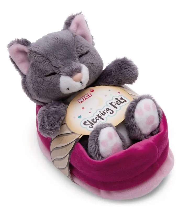 Cover: 4012390497465 | Nici 49746 Kuscheltier Katze grau 12cm schlafend im Körbchen | 49746