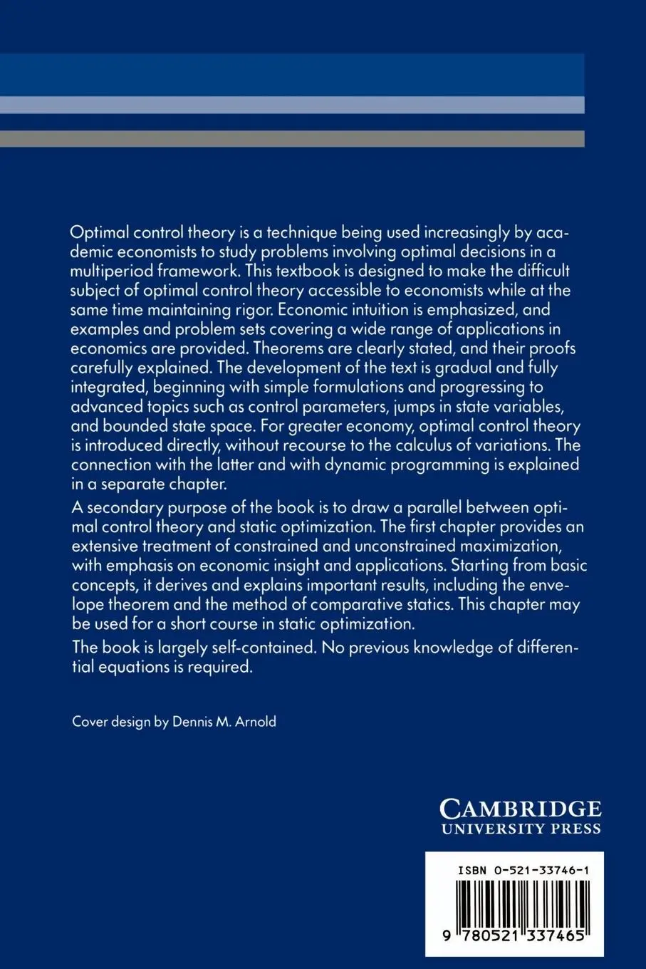 Rückseite: 9780521337465 | Optimal Control Theory and Static Optimization in Economics | Buch