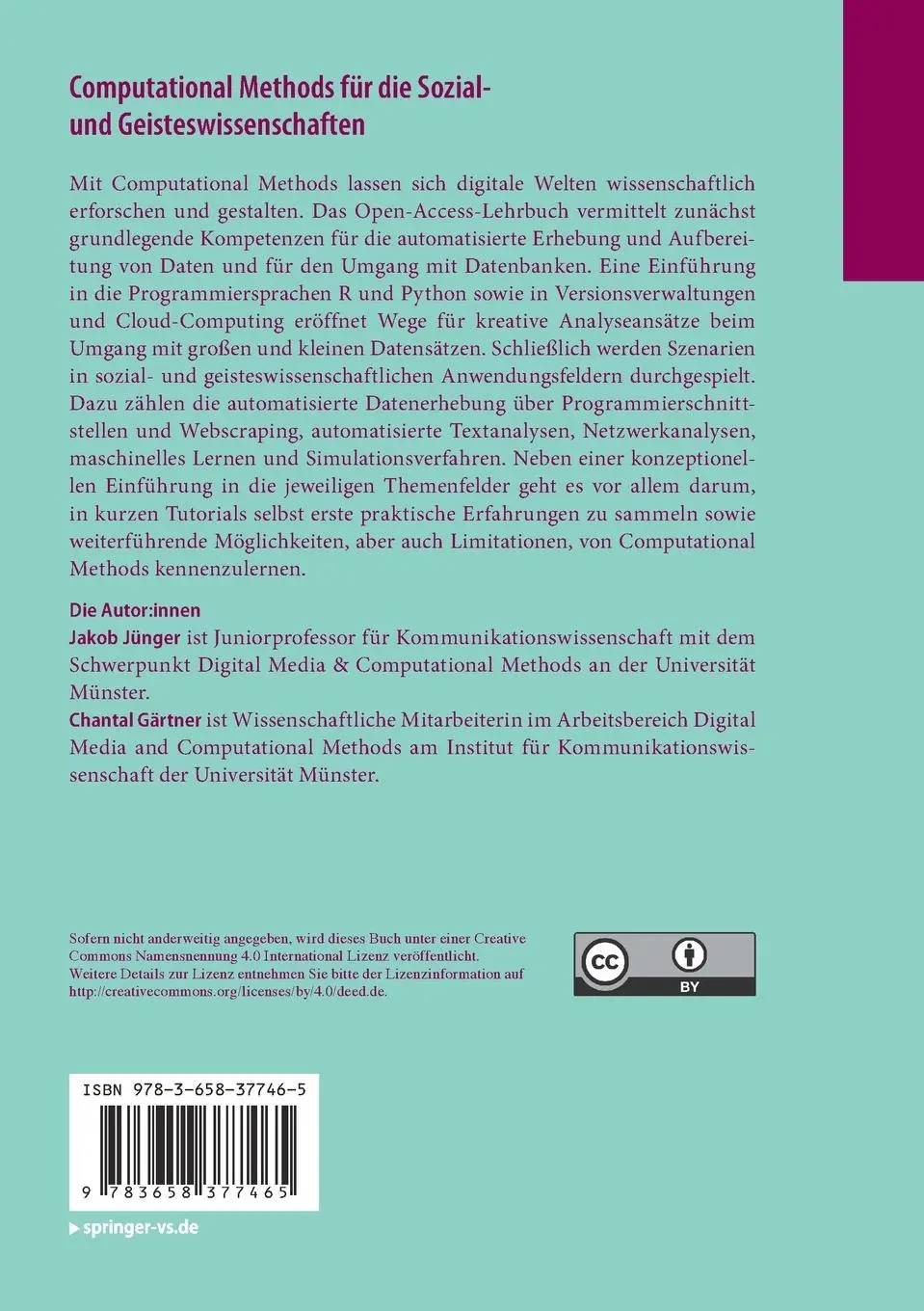 Rückseite: 9783658377465 | Computational Methods für die Sozial- und Geisteswissenschaften | Buch